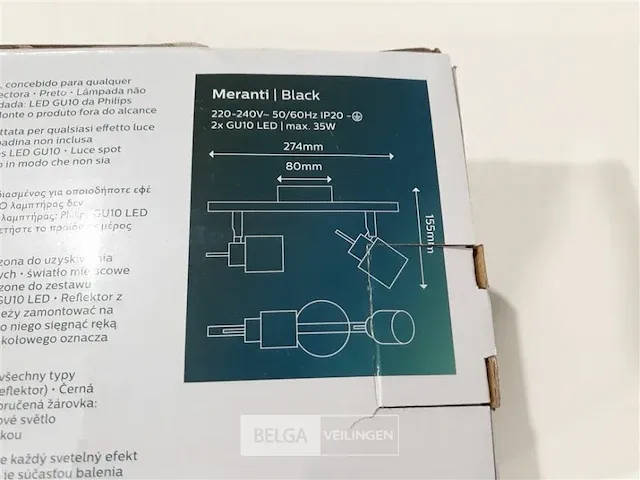 1 x plafondspot philips 2 x spot draaibaar 274 mm exclusief lampen - afbeelding 3 van  3
