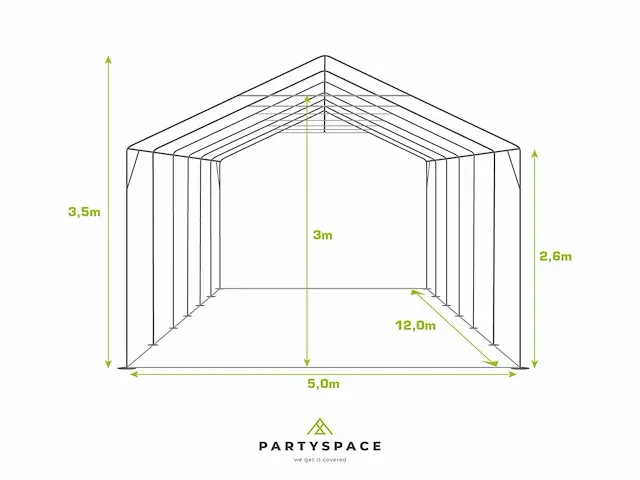 1 x pvc partytent 5 x 12 m - wit - inclusief grondframe - afbeelding 5 van  12