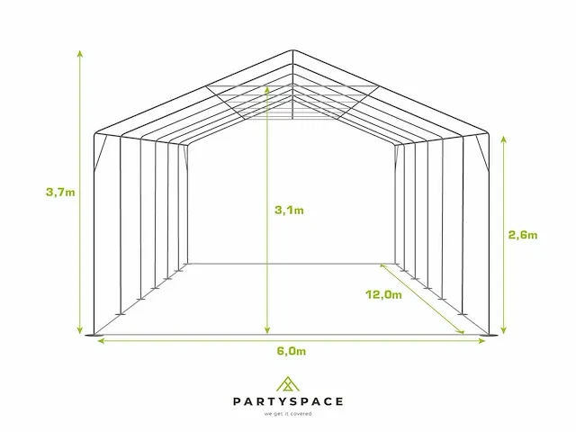 1 x pvc partytent 6 x 12 m - wit - inclusief grondframe - afbeelding 5 van  12