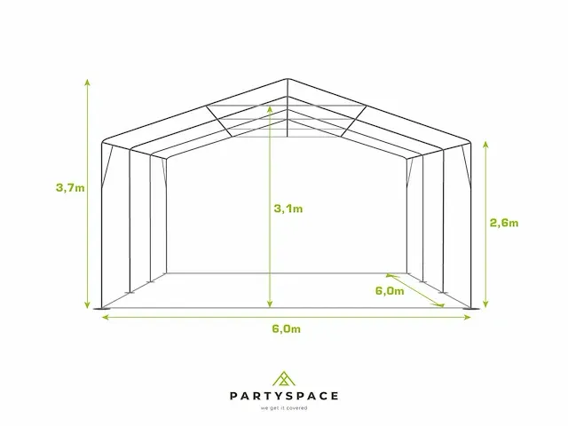 1 x pvc partytent 6 x 6 m - wit - inclusief grondframe - afbeelding 5 van  12