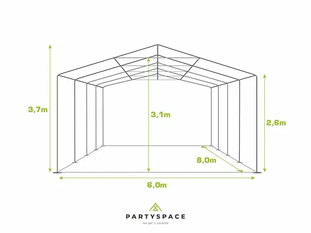 1 x pvc partytent 6 x 8 m - wit - inclusief grondframe - afbeelding 5 van  12