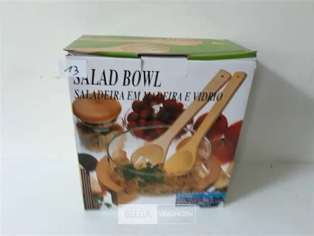 1 x salade of pasta bowl in houten kader met lepels - afbeelding 1 van  2