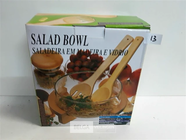 1 x salade of pasta bowl in houten kader met lepels - afbeelding 1 van  3