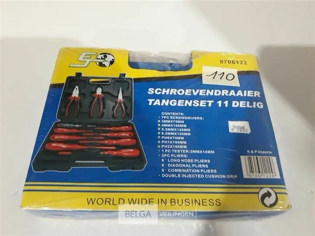 1 x schroevendraaier tangenset 11 delig in pvc koffer - afbeelding 1 van  3