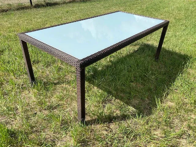 1 x tafel l-123 rotan met glas - afbeelding 1 van  5