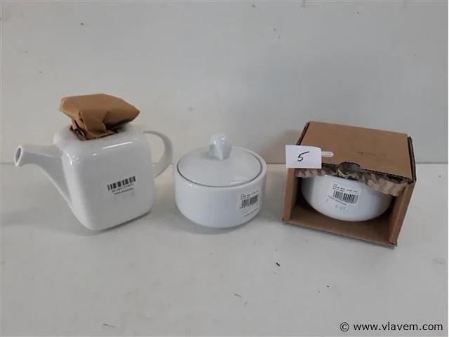 1 x theepot + 2 x suikerpot hotel porselein - afbeelding 1 van  2