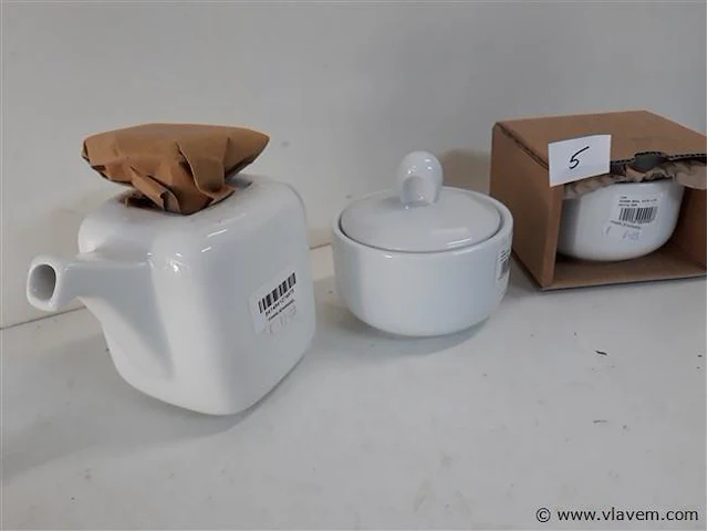 1 x theepot + 2 x suikerpot hotel porselein - afbeelding 2 van  2