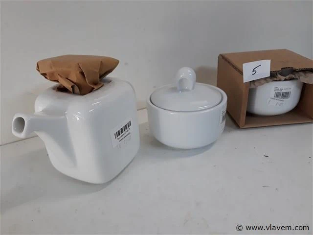 1 x theepot + 2 x suikerpot hotel porselein - afbeelding 2 van  2