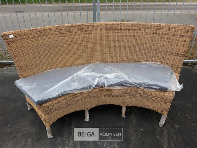 1 x tuinbank wicker beige half rond - afbeelding 1 van  3