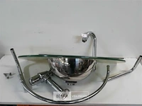 1 x wasbak inox glazen blad chrome sifon + kraan showmodel