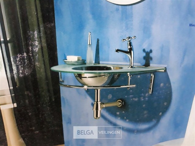 1 x wasbak inox glazen blad chrome sifon - afbeelding 3 van  3