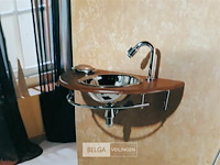 1 x wasbak inox houten blad chrome sifon - afbeelding 3 van  3