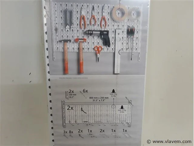 1 x werktuig ophangbord 2 ophangrails + 2 platen + houders - afbeelding 2 van  2