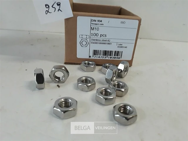 1 x zeskantmoer inox a2 m 10 100 stuks - afbeelding 3 van  3
