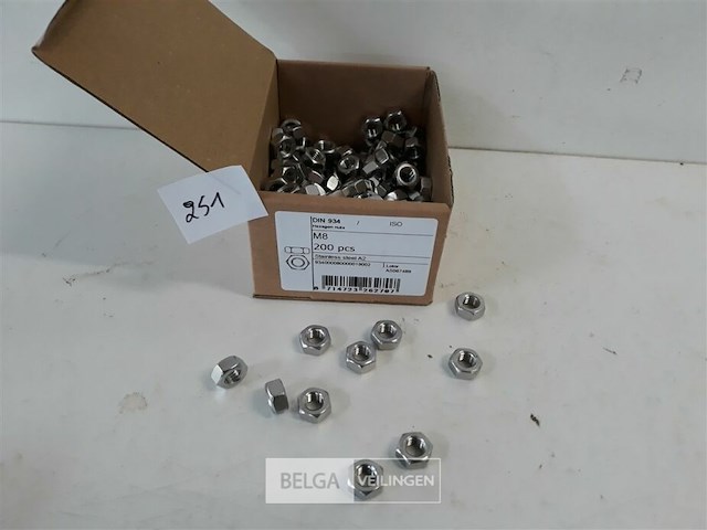1 x zeskantmoer inox a2 m 8 200 stuks - afbeelding 1 van  3
