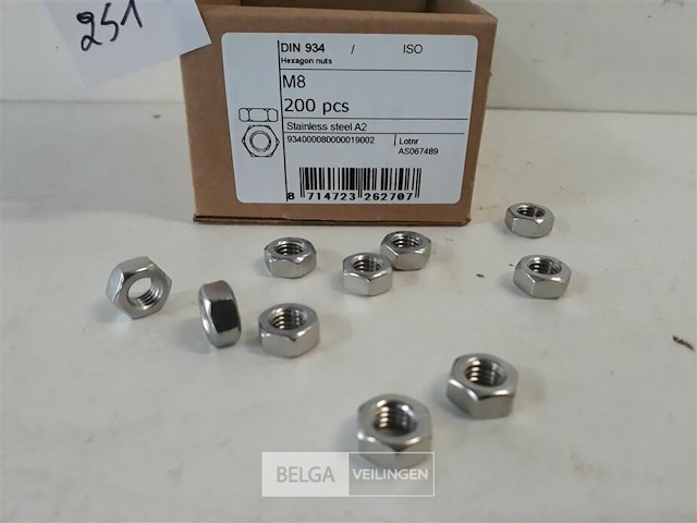 1 x zeskantmoer inox a2 m 8 200 stuks - afbeelding 3 van  3