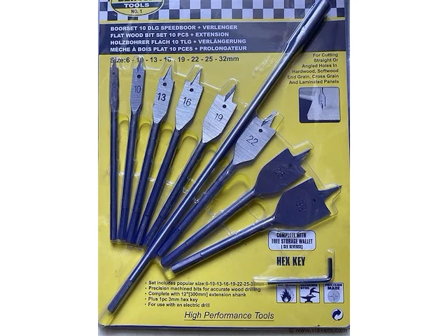 10 delige speedboor set 6,10, 13,16,19,22, 25,en 32 mm - afbeelding 1 van  4