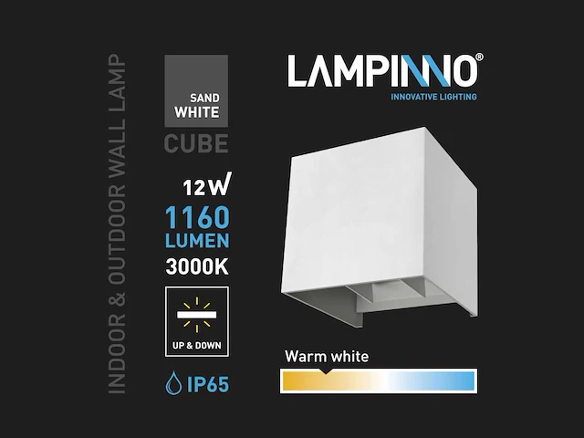 10 x 12w led zand wit wandlamp kubus duo licht verstelbaar waterdicht - afbeelding 7 van  8