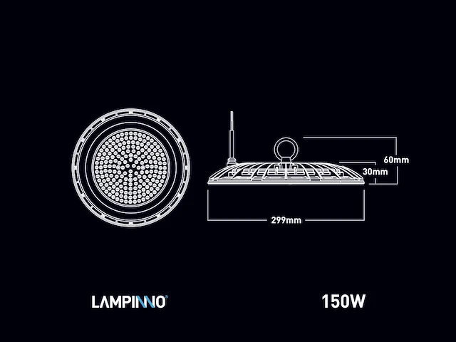 10 x 150w 4000k led ufo highbay slim waterdicht met lens - afbeelding 7 van  8