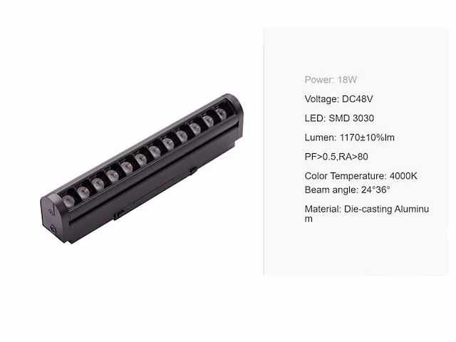 10 x alfa led spot lineaire op magnetische rail 48v - 4000k neutraal wit -18w - zwart - afbeelding 5 van  5