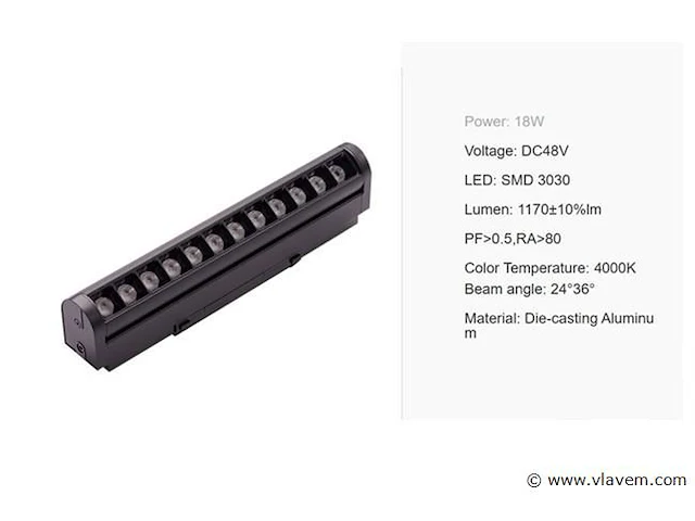 10 x alfa lineaire led-spot voor magnetische rail 48v – 18w – zwart. - afbeelding 5 van  5