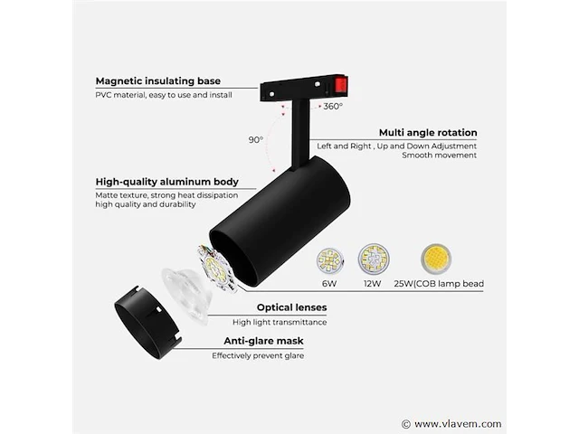 10 x bery led-spot voor magnetische rail 48v – 10w – zwart. - afbeelding 4 van  5