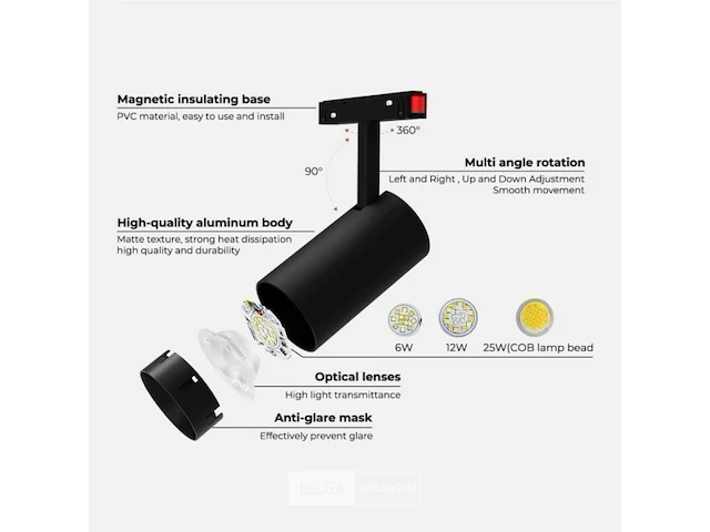 10 x bery led-spot voor magnetische rail 48v – 10w – zwart. - afbeelding 5 van  7