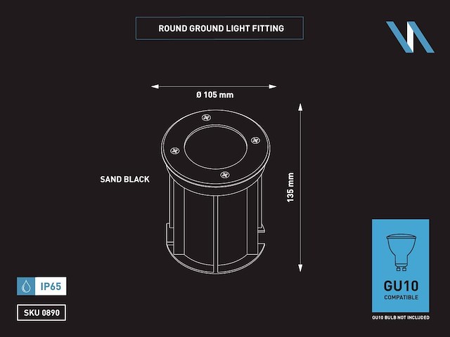 10 x gu10 grondspot rond zand zwart - afbeelding 6 van  6