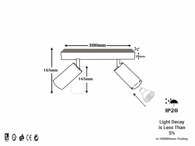 10 x gu10 opbouwarmatuur – 2 draaibare spots – zwart – aluminium – draaibaar 350°/70° – ip20 - afbeelding 4 van  4