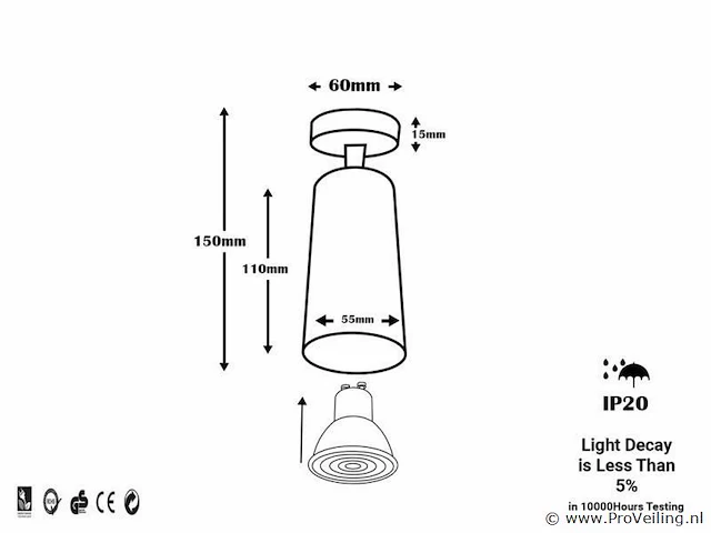 10 x gu10 opbouwarmatuur – draaibaar 350°/70° – ø55x110 mm – aluminium – ip20 – binnen - afbeelding 5 van  5