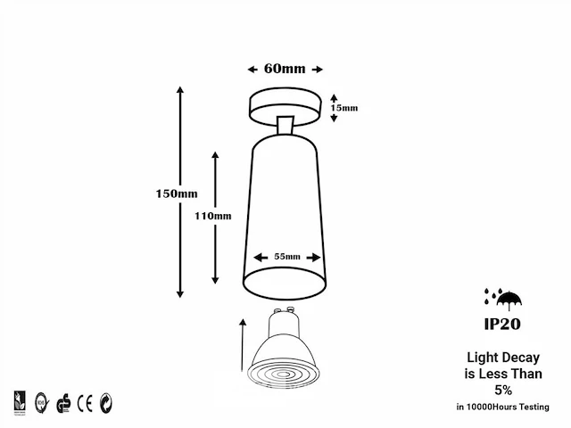 10 x gu10 opbouwarmatuur – draaibaar 350°/70° – ø55x110 mm – aluminium – ip20 – binnen - afbeelding 6 van  6