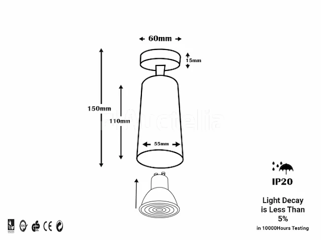 10 x gu10 opbouwspot – 350°/70° draaibaar – ø55x110 mm – aluminium – ip20 – binnen - afbeelding 4 van  5