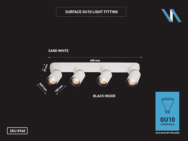 10 x gu10 opbouwspot armatuur 4 cilinder zand wit en zwart draaibaar - afbeelding 3 van  3