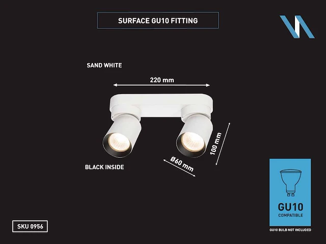 10 x gu10 opbouwspot armatuur dubbel cilinder zand wit en zwart draaibaar - afbeelding 3 van  3