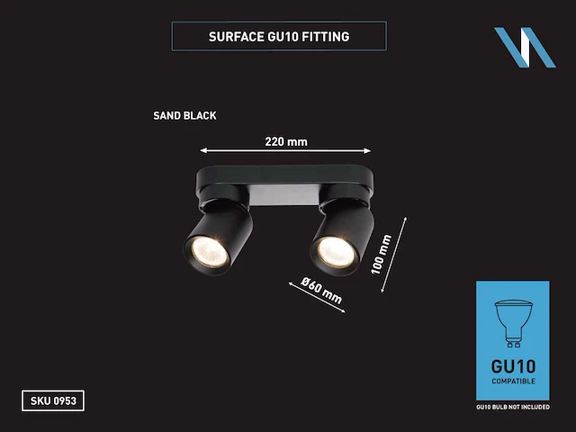 10 x gu10 opbouwspot armatuur dubbel cilinder zand zwart draaibaar - afbeelding 3 van  3