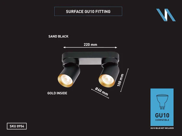 10 x gu10 opbouwspot armatuur dubbel cilinder zand zwart en goud draaibaar - afbeelding 3 van  3
