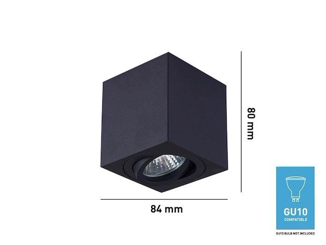 10 x gu10 opbouwspot armatuur rechthoekig zwart kantelbaar 8,4cm - afbeelding 3 van  3