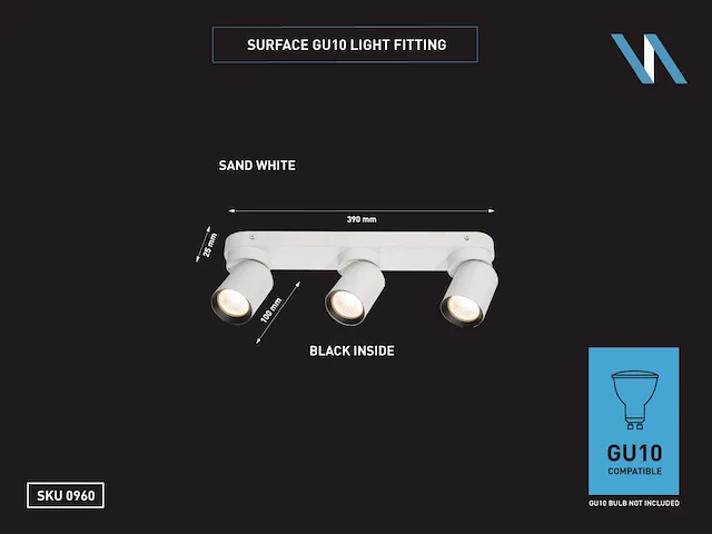 10 x gu10 opbouwspot armatuur triple cilinder zand wit en zwart draaibaar - afbeelding 3 van  3