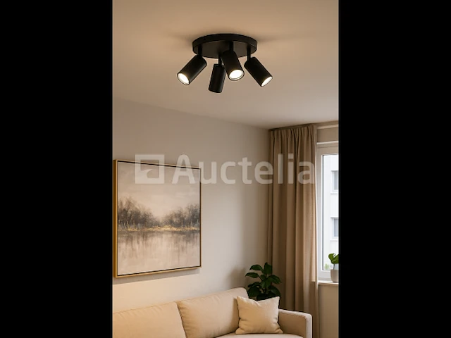 10 x gu10 ronde oppervlakte armatuur – 4 verstelbare spots – zwart – aluminium – ø200 mm – ip20 - afbeelding 1 van  5