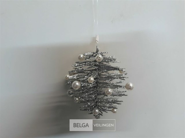 10 x hangdeco zilver/zwart met kralen 10 cm - afbeelding 3 van  3