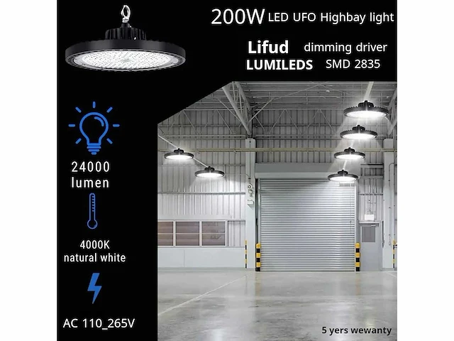 10 x highbay ufo 200w - pro design smd - dimbaar - lumileds philips - waterdicht ip65 - neutraal wit 4000k - afbeelding 1 van  10