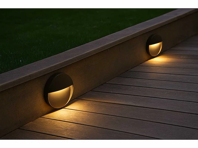 10 x inbouw ronde led trapverlichting – 6w – 540 lm – 3500k neutraal wit – zwart – ip54 waterdicht – (s-22r) - afbeelding 1 van  5
