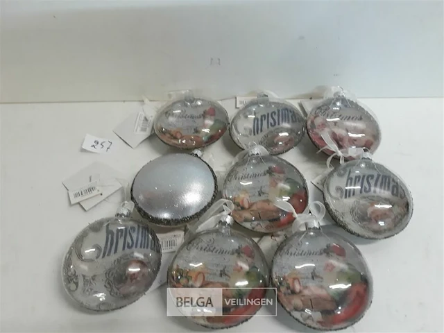10 x kerstbal disc zilver met print kerstfiguur 8 cm - afbeelding 2 van  3