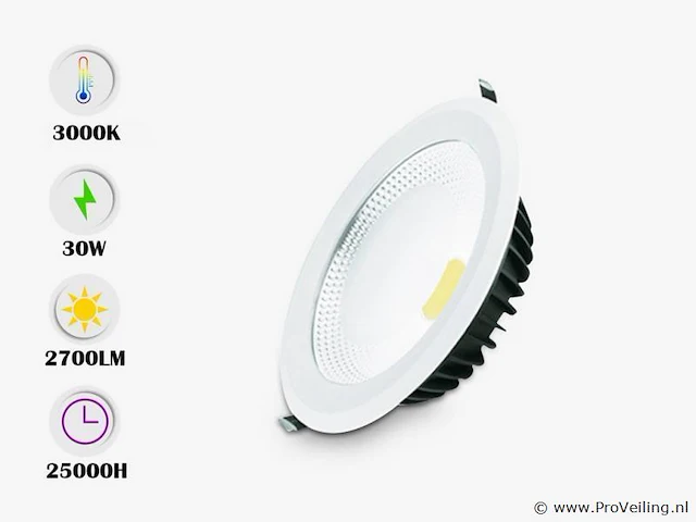 10 x led inbouwspot – 30w – 3000k warm wit – cob – rond – 2700 lm – ø300 mm – ip20 - afbeelding 1 van  4