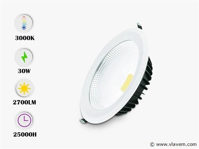 10 x led inbouwspot – 30w – 3000k warm wit – cob – rond – 2700 lm – ø300 mm – ip20 - afbeelding 1 van  4