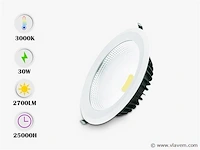 10 x led inbouwspot – 30w – 3000k warm wit – cob – rond – 2700 lm – ø300 mm – ip20 - afbeelding 1 van  4
