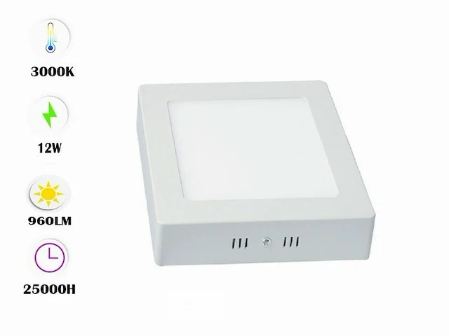 10 x led paneel 12w - led smd - opbouw - vierkant - 3000k (warm wit) - afbeelding 1 van  5