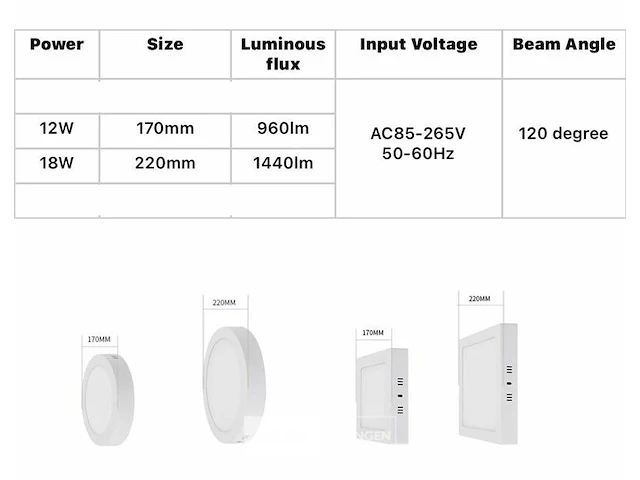 10 x led paneel 12w - led smd - opbouw - vierkant - 3000k (warm wit) - afbeelding 5 van  5