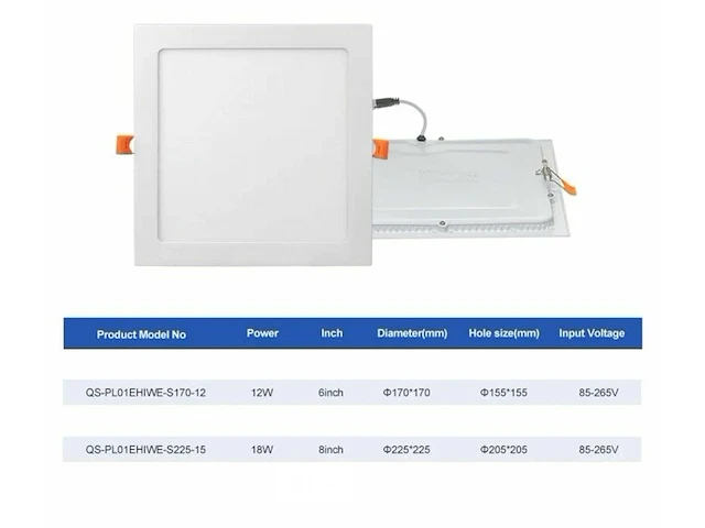 10 x led paneel 18w - led smd - inbouw - vierkant - 3000k (warm wit) - afbeelding 5 van  5