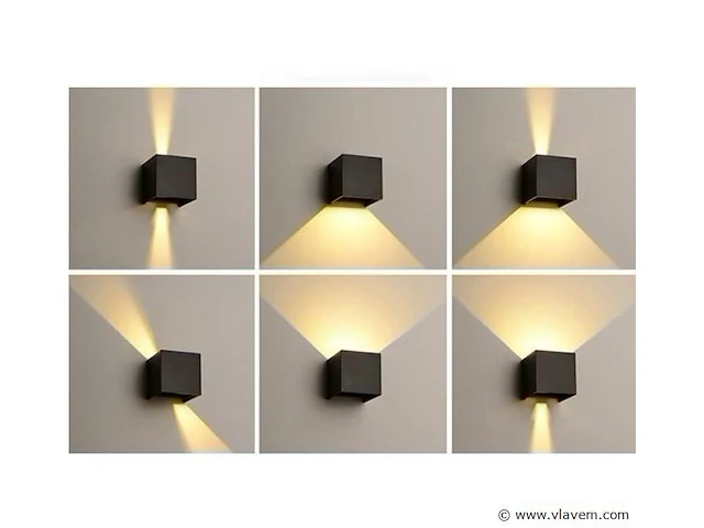 10 x led wandlamp - bidirectioneel - 10w - kubus zwart (sw-2312-2) - afbeelding 1 van  5